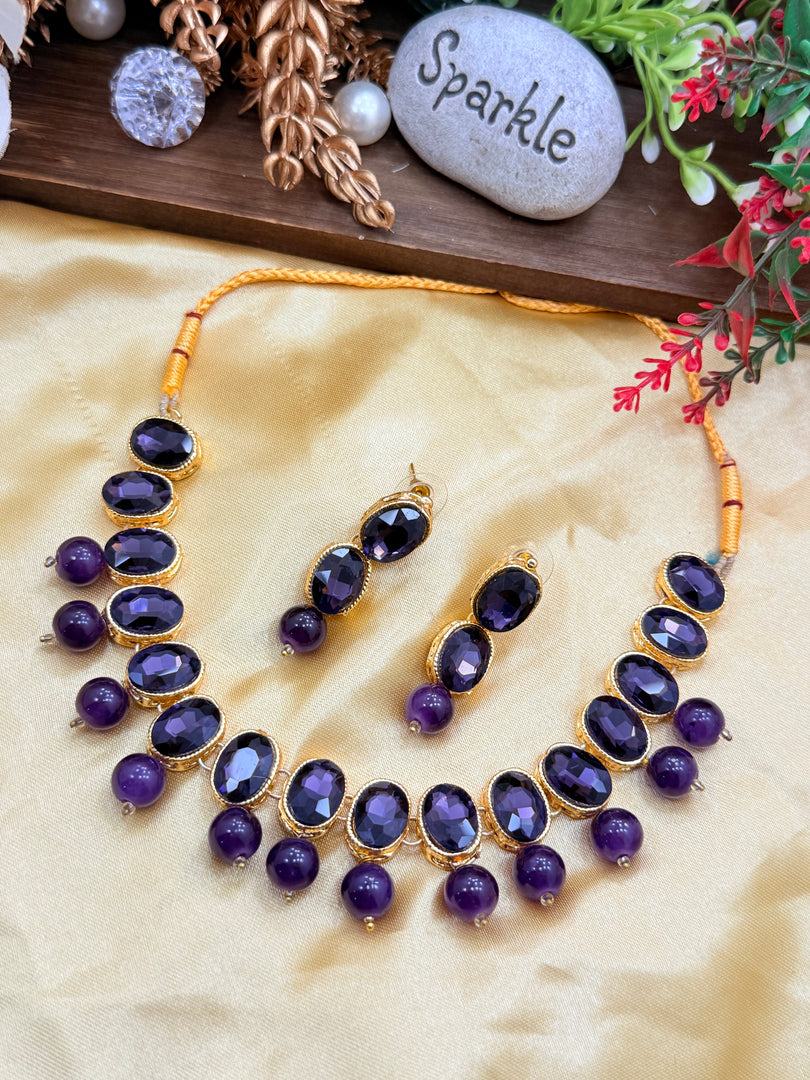 Ranisha Purple Pearl Drop Necklace Set