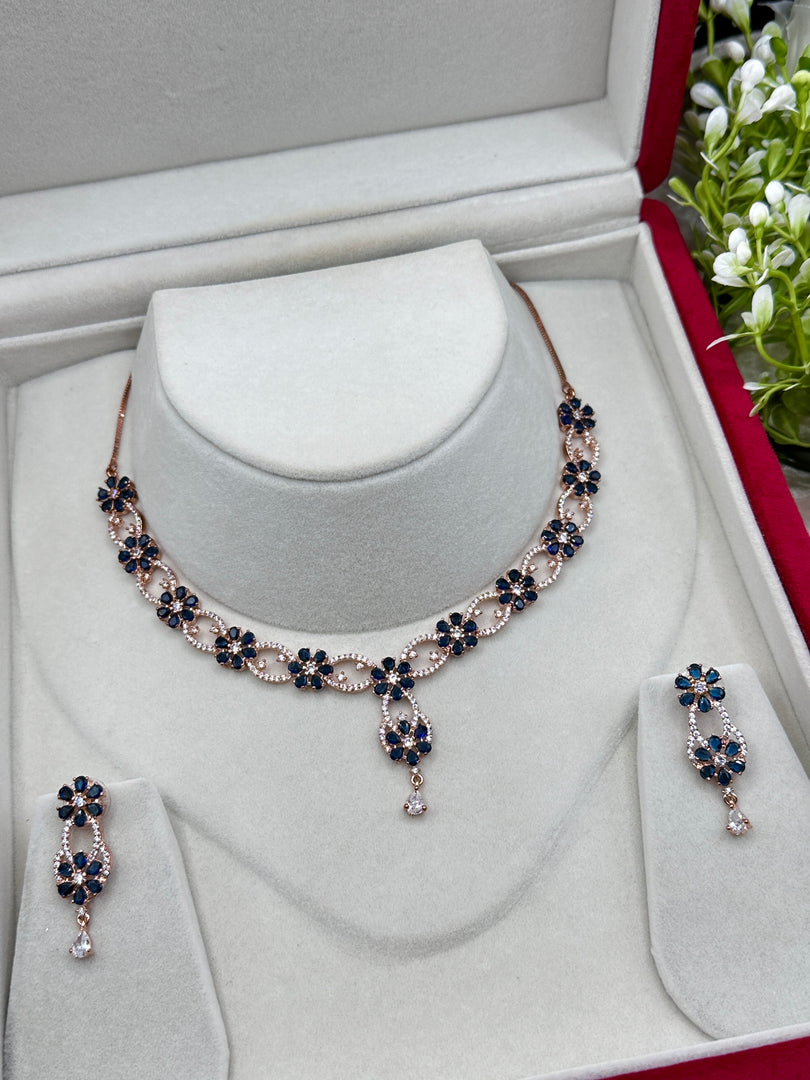 Navy Blue American Diamond Necklace