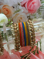 Load image into Gallery viewer, Multi Color Bangles with side Golden polki kadas