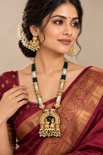 Load image into Gallery viewer, Rajwadi Antique gold doli Barat long Necklace with earrings