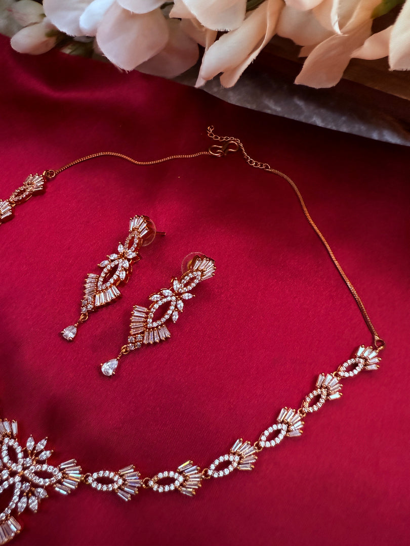 Shalin American Diamond Rosegold Necklace set