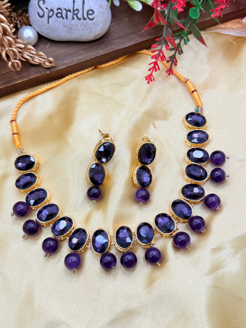 Ranisha Purple Pearl Drop Necklace Set