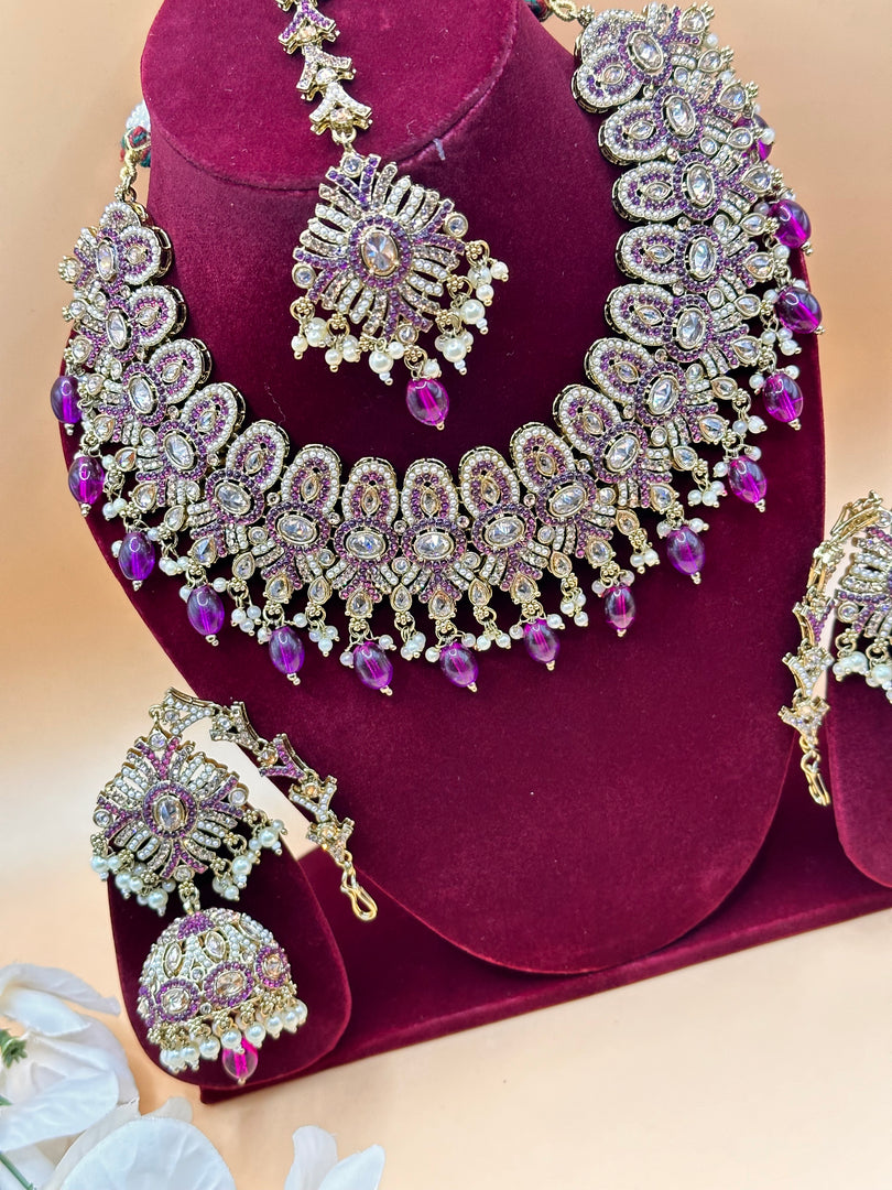 Afsara High Quality Polki Semi Bridal Necklace Set