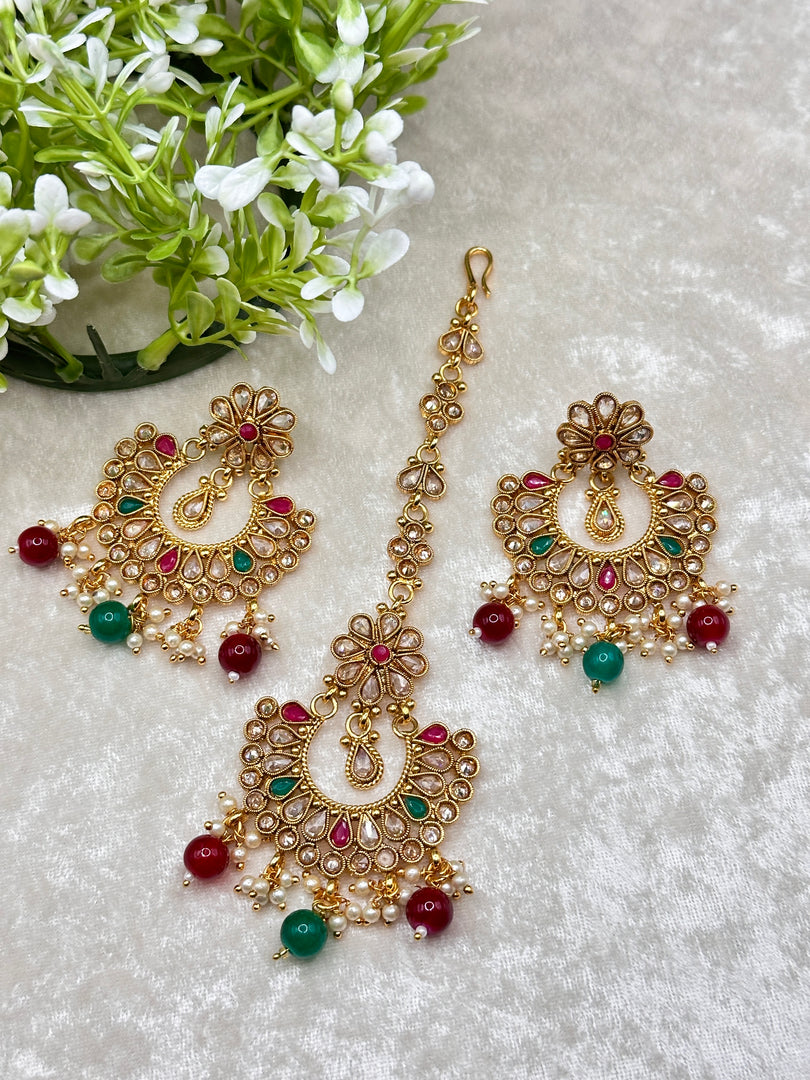 Tanvee Girls Polki Tikka Earring Set