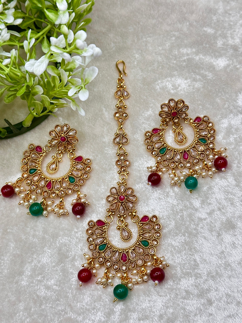 Tanvee Girls Polki Tikka Earring Set