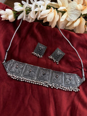 Silver Oxidised choker set with earring