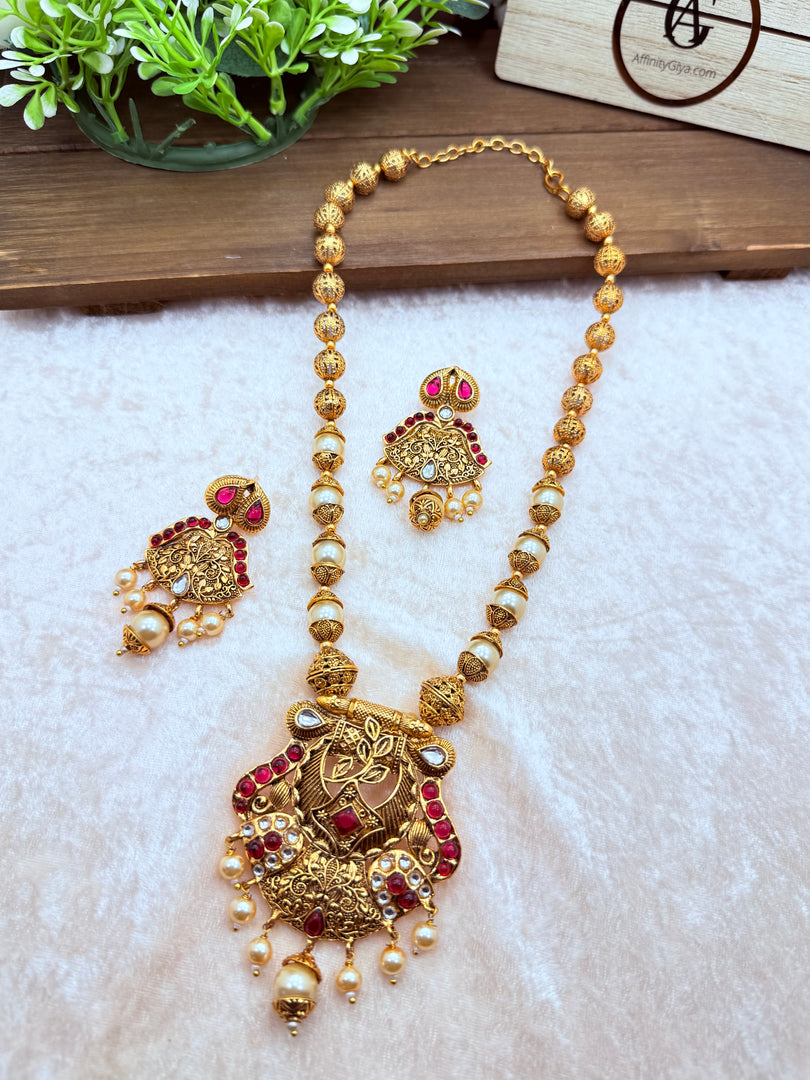 Gahena Rani Color Matte Gold Temple Necklace Set