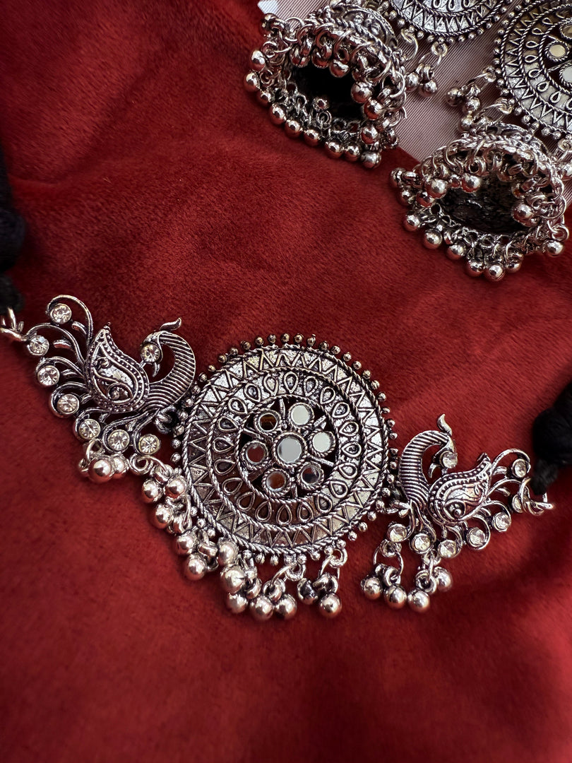 Peacock Oxidised Choker with jhumki