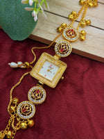 Load image into Gallery viewer, Kashmiri Adjustable size kundan Watches with Hanging bells