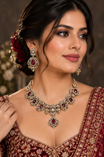 Load image into Gallery viewer, Red Moissanite Polki Necklace in  Gold plated