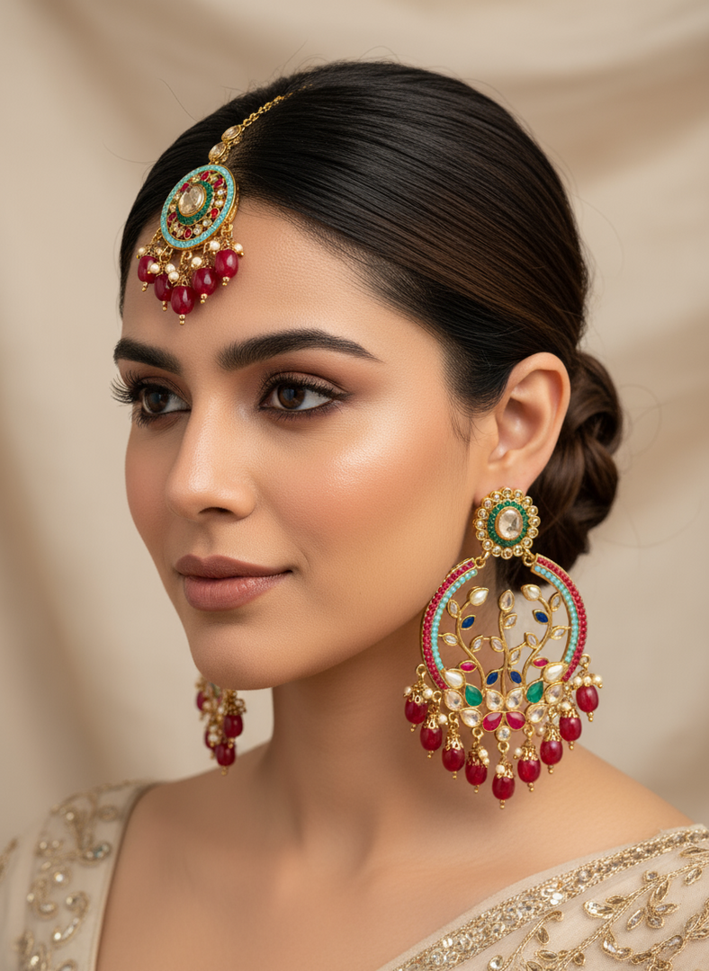 Advika Polki Tikka Maang Earring Set