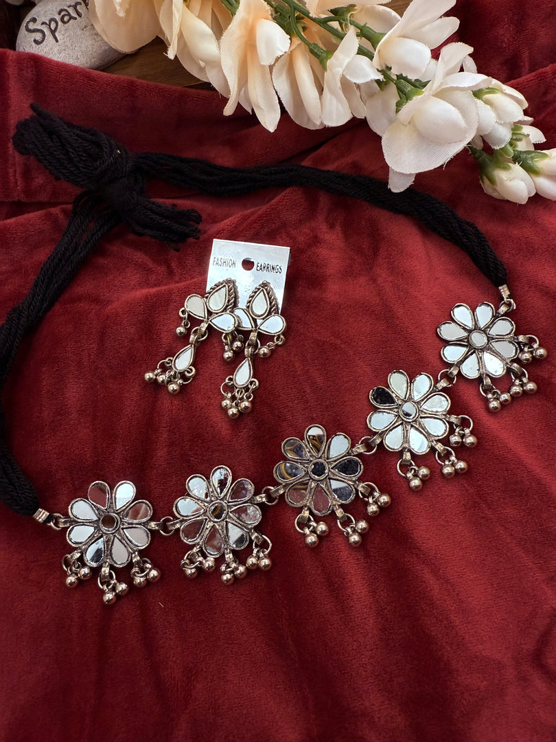 Dhwani Oxidised Mirror choker set