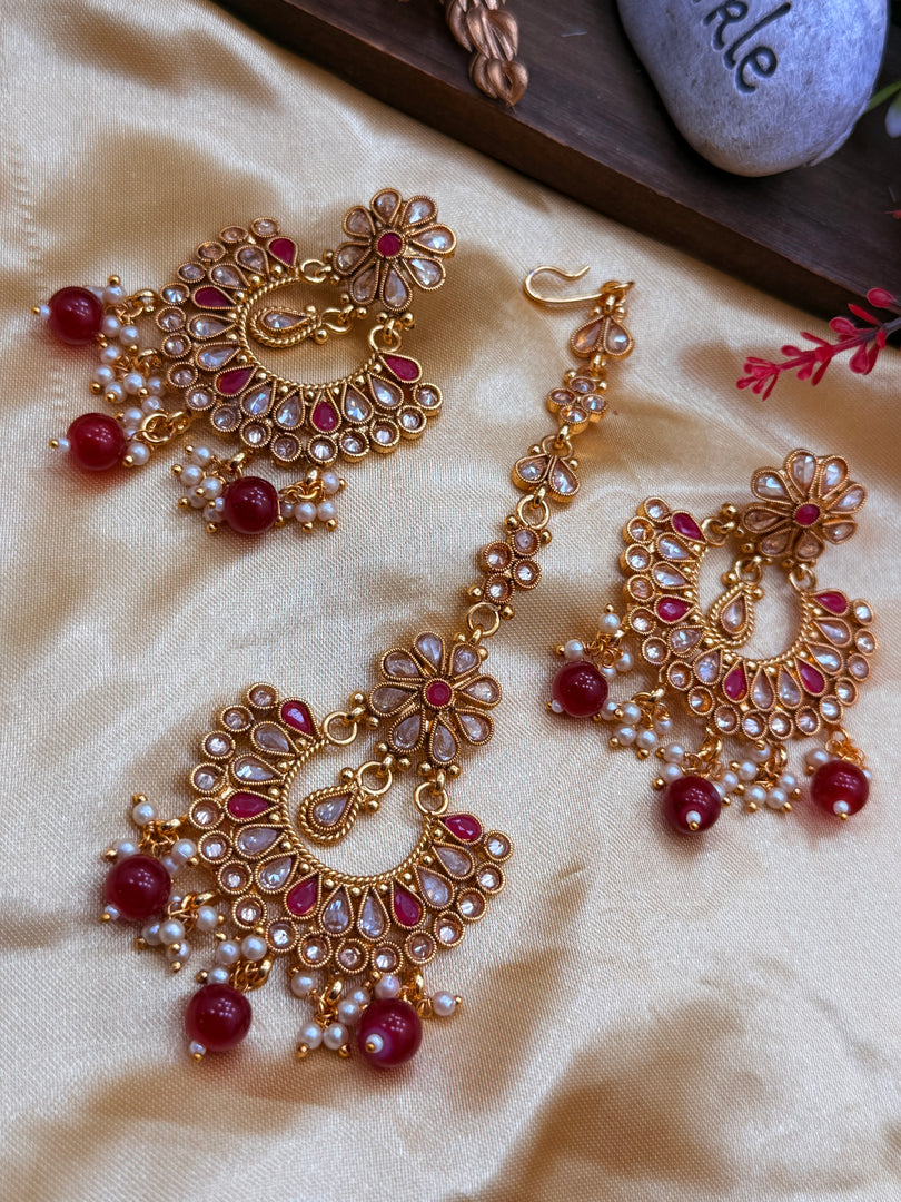 Tanvee Girls Polki Tikka Earring Set