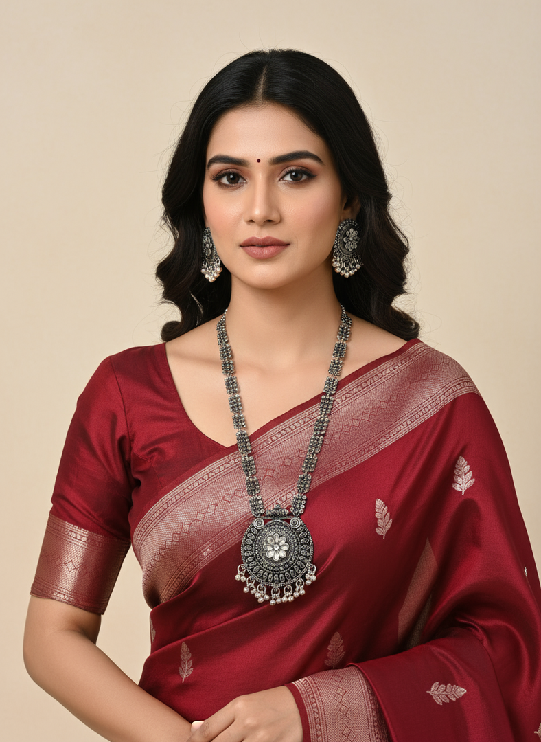 Ambe Oxidised long necklace with earrings