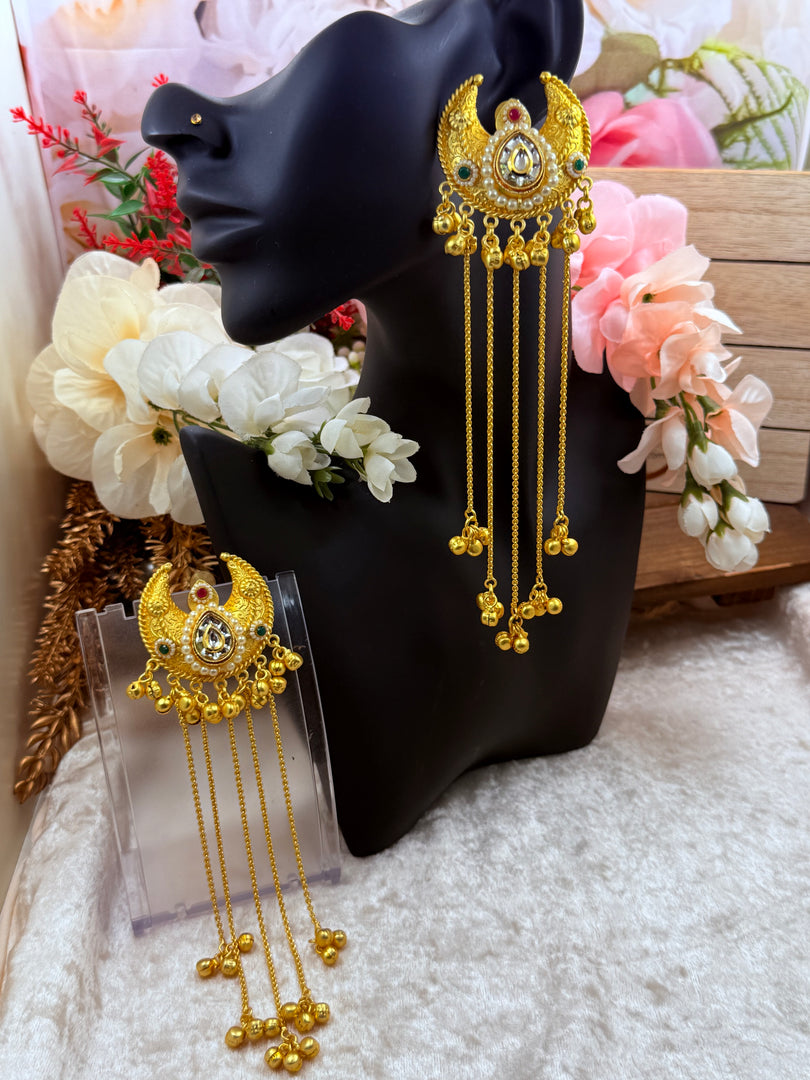 High quality Kashmiri Brass Gold plated kundan Meenakari Earrings