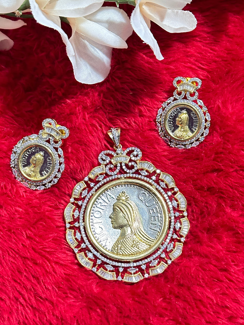 AD Gold Platted Big Victorian Pendant and Earring set