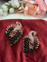 Load image into Gallery viewer, Peacock American Diamond RoseGold Oversized Stud
