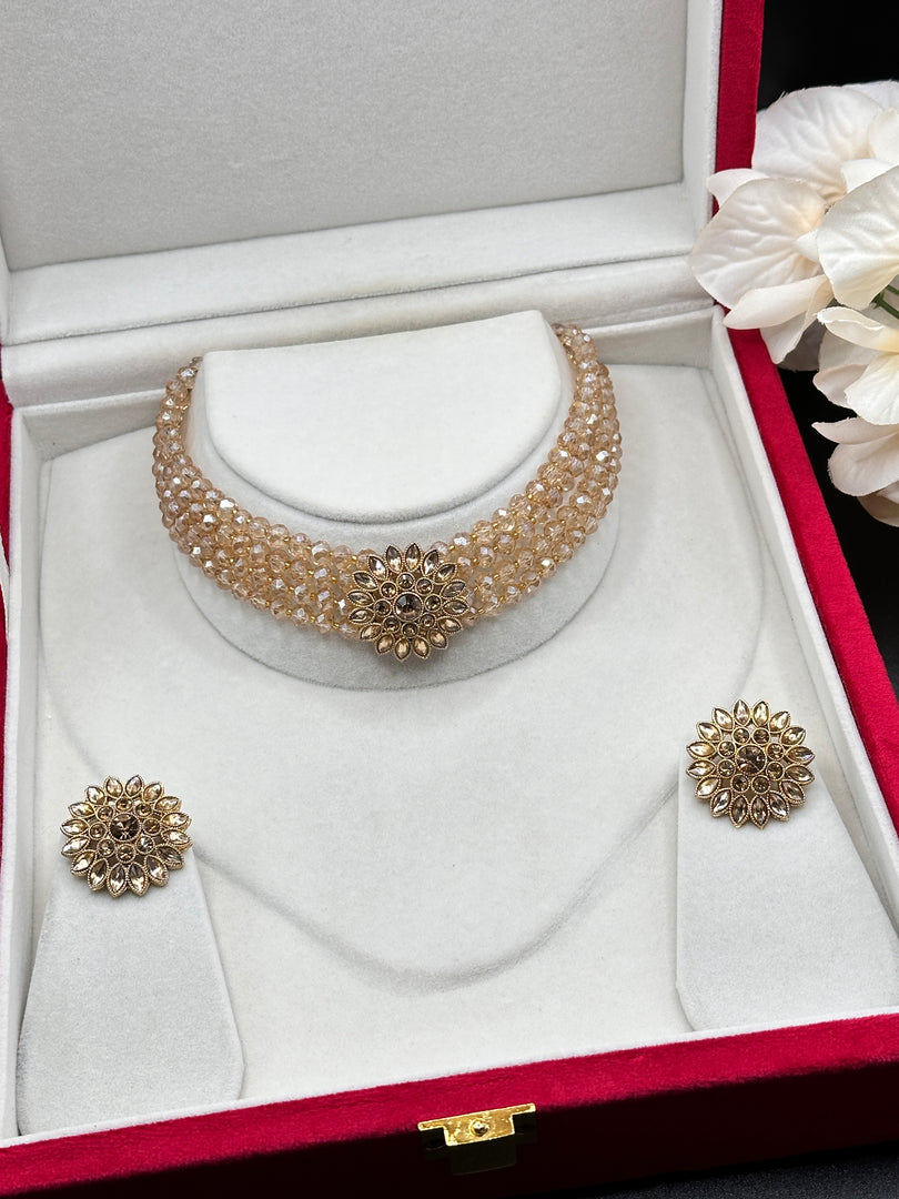 Crystal beads Golden Choker set