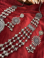 Load image into Gallery viewer, Oxidized silver long Necklace Set with Earrings
