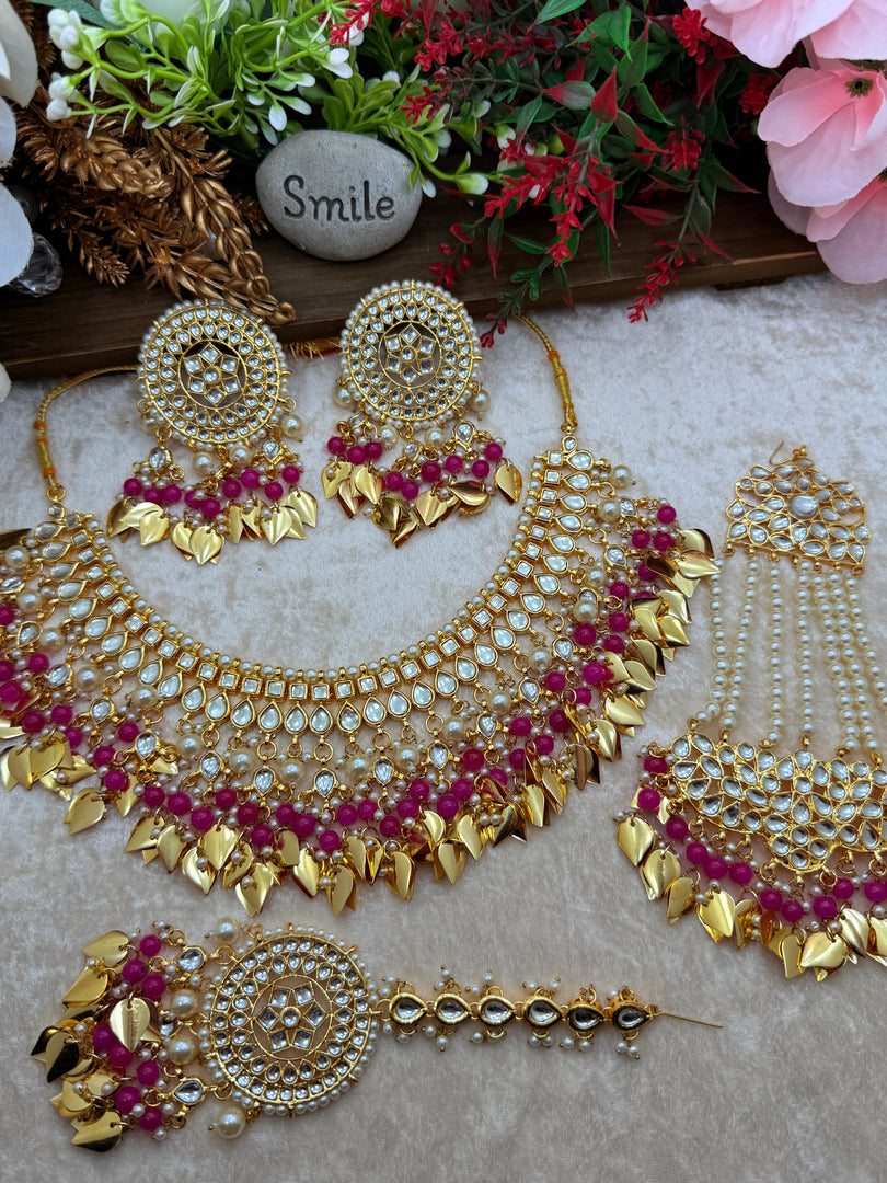 रानी कुंदन ज्वेलरी पीपल लीफ ड्रॉप चोकर सेट