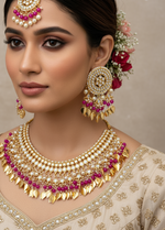 Load image into Gallery viewer, रानी कुंदन ज्वेलरी पीपल लीफ ड्रॉप चोकर सेट