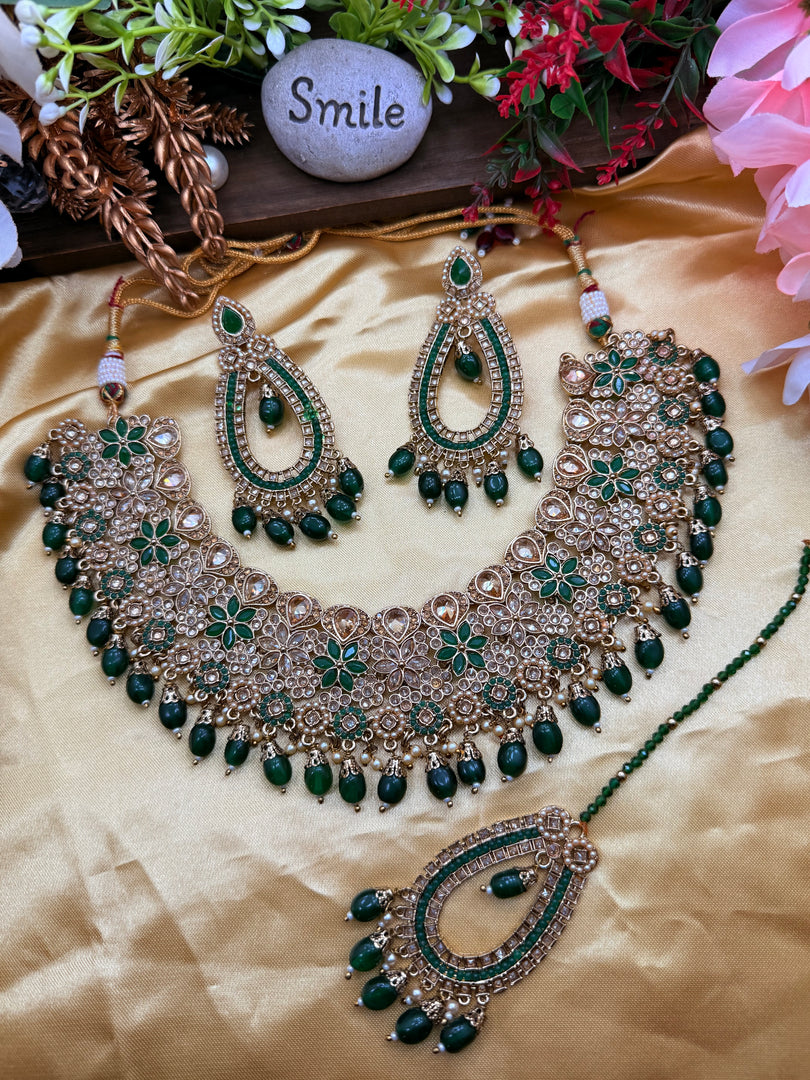 Heeran Green Indian Bridal Necklace Set – Affinity Giya