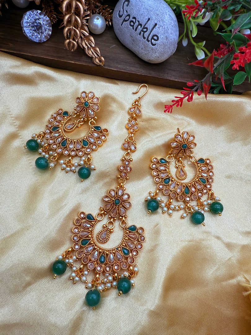 Tanvee Girls Polki Tikka Earring Set