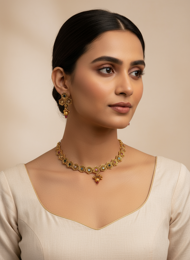 Masiya matte Gold Plated Choker set