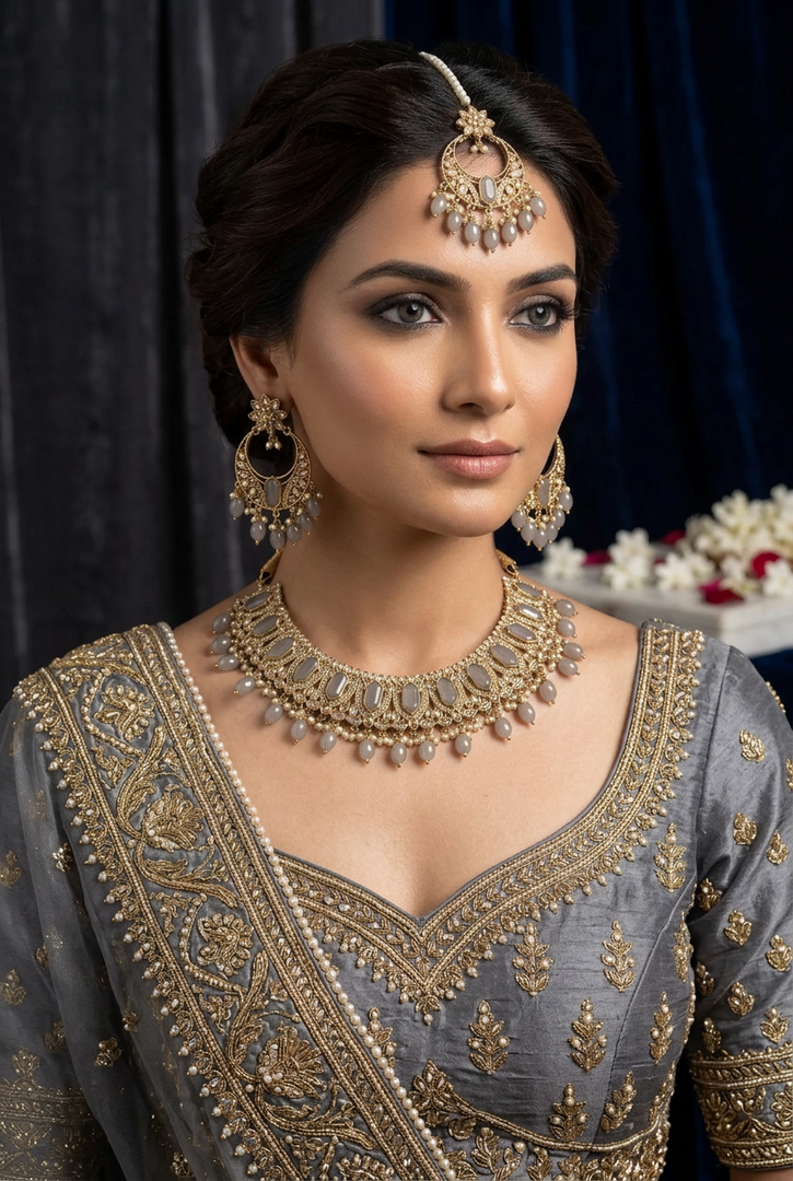 Deepika Grey Beauty Polki Choker Set