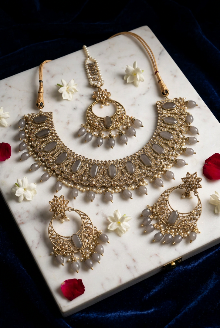 Deepika Grey Beauty Polki Choker Set