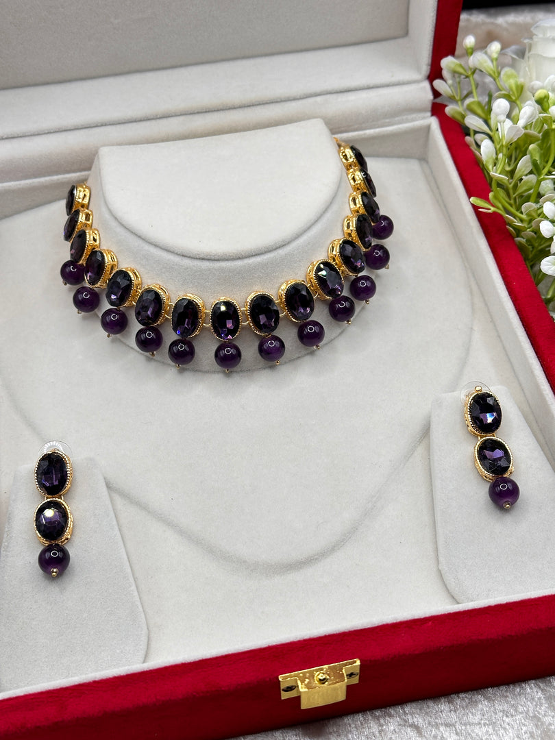 Ranisha Purple Pearl Drop Necklace Set