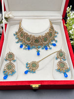 Load image into Gallery viewer, Blue Polki Indian Choker Set
