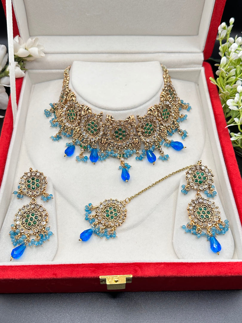 Blue Polki Indian Choker Set