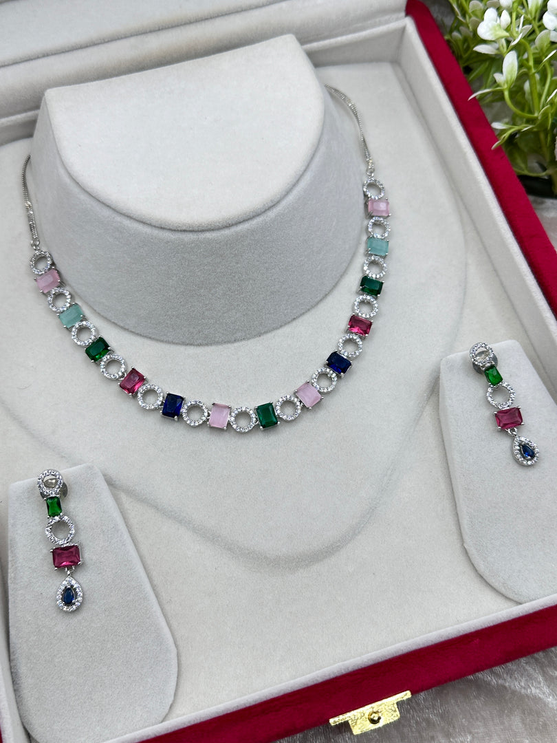 American Diamond Silver Multicolor set