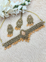 Load image into Gallery viewer, Sanjana’S Beautiful Light peach Polki Choker Set
