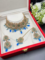 Load image into Gallery viewer, Blue Polki Indian Choker Set
