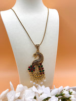 Load image into Gallery viewer, Maroon &amp; Green Color Glass Stone Peacock Insparied Necklace