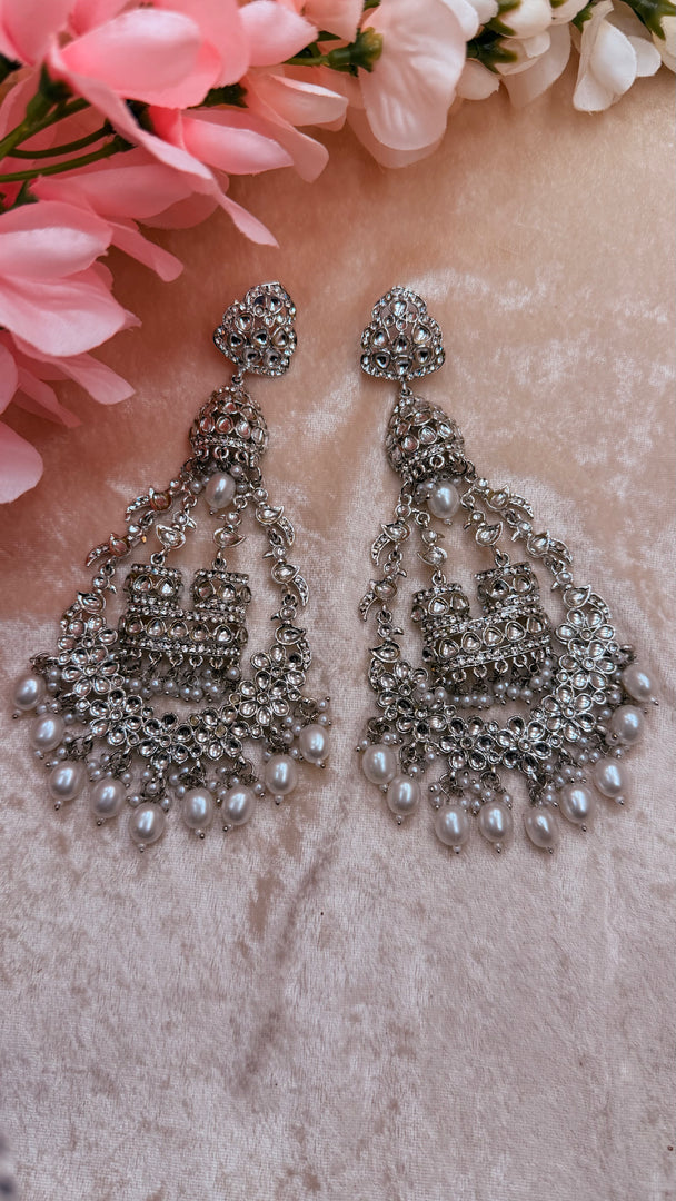 Jhummar Long Kundan Chandbali Earrings