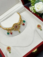 Load image into Gallery viewer, Aparna Matte Gold Temple Jewerly set
