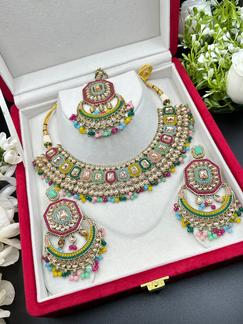 Kiran Glass Polki Indian Necklace Set