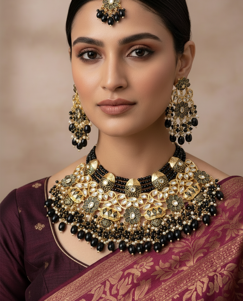 Dolly Black Kundan Meenakari Necklace Set