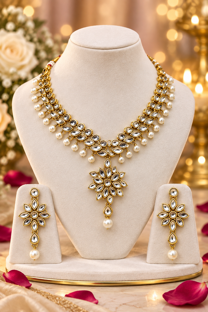 White Kundan set