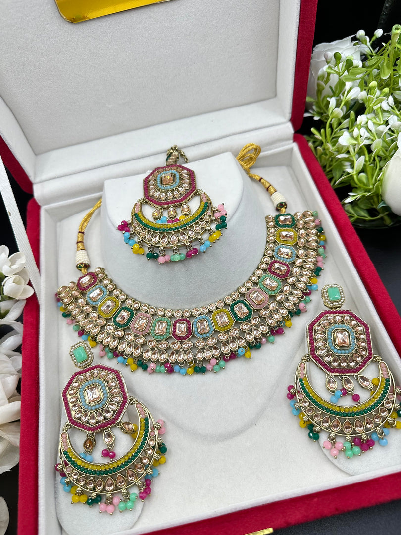 Kiran Glass Polki Indian Necklace Set