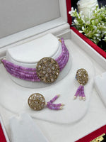 Load image into Gallery viewer, Lavender Polki Indian Choker Set
