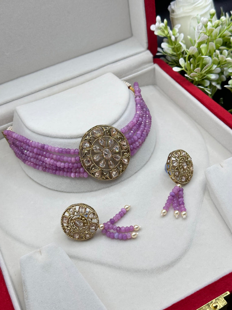 Lavender Polki Indian Choker Set