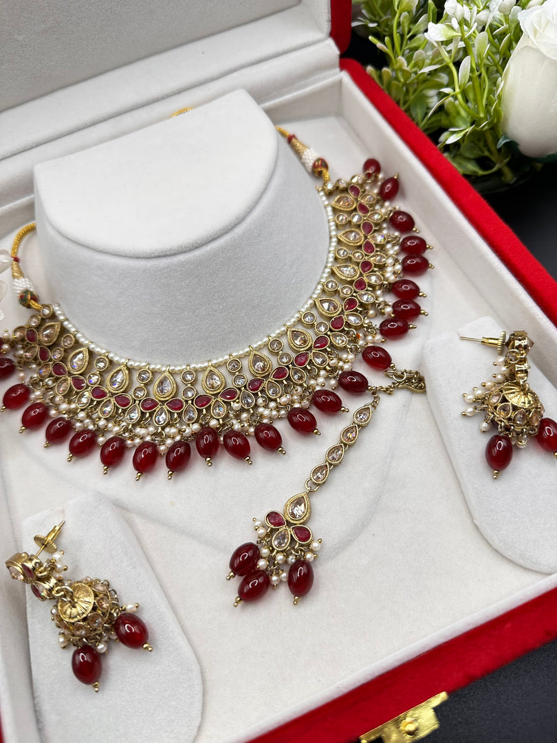 Harleen Maroon Polki Indian Choker Set