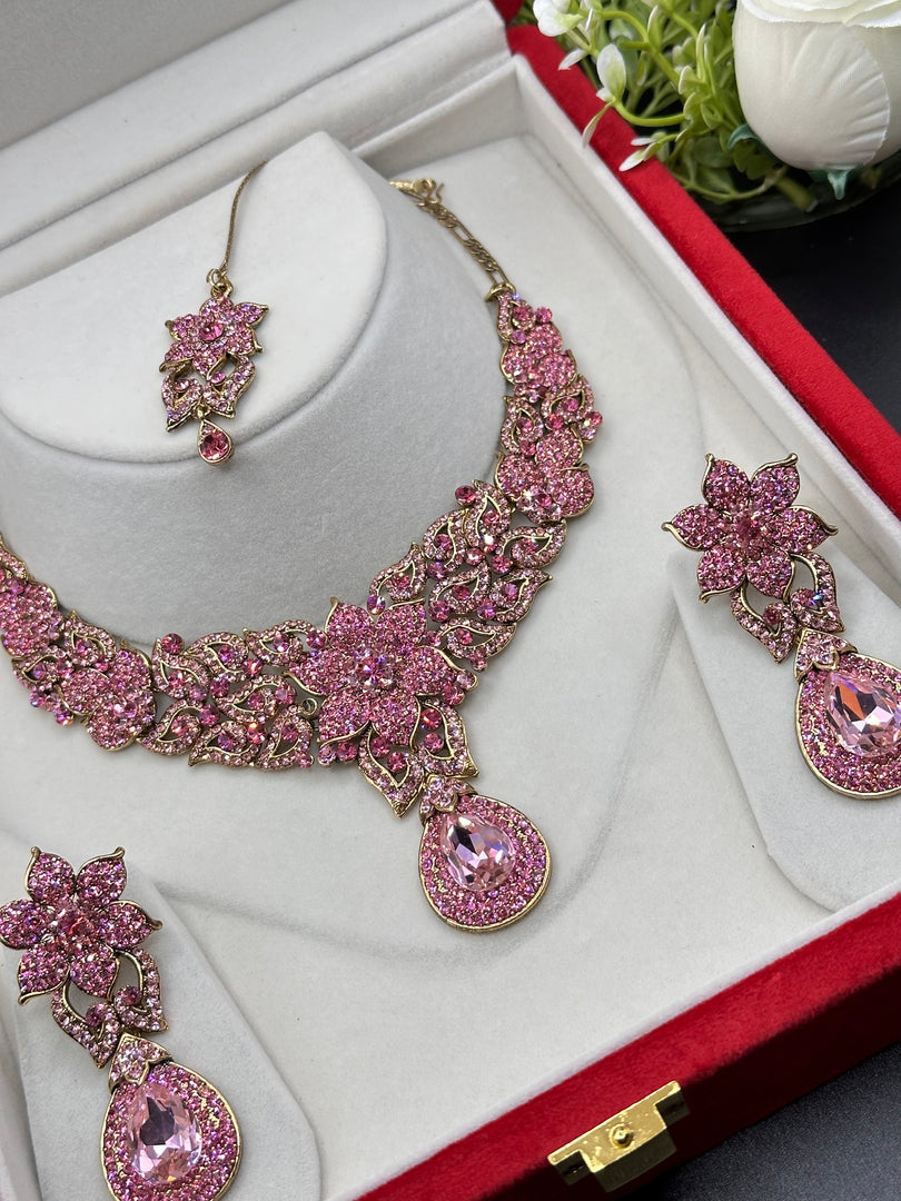 Pink Rhinestone Necklace Set