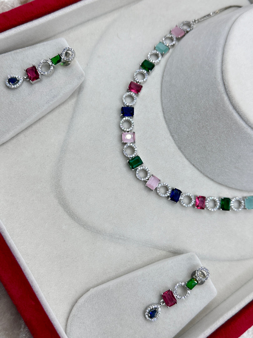 American Diamond Silver Multicolor set