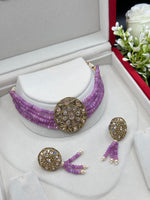 Load image into Gallery viewer, Lavender Polki Indian Choker Set
