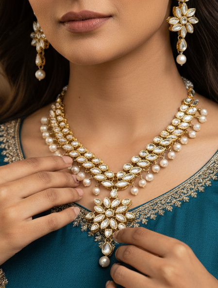 White Kundan set